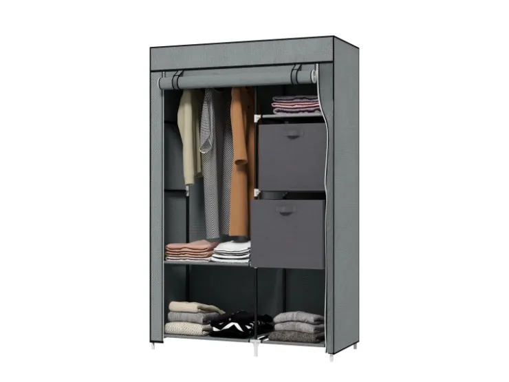 HOMCOM Stoffschrank mit Schubladen Reißverschluss Dunkelgrau 102 x 42,5 x162,5cm* Bettwäsche