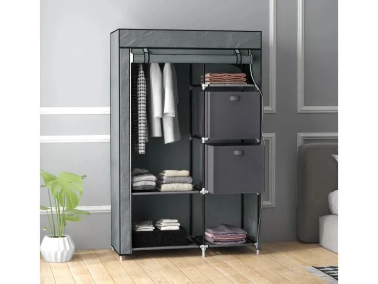 HOMCOM Stoffschrank mit Schubladen Reißverschluss Dunkelgrau 102 x 42,5 x162,5cm* Bettwäsche