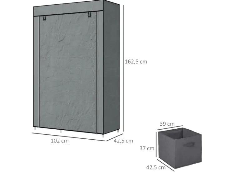 HOMCOM Stoffschrank mit Schubladen Reißverschluss Dunkelgrau 102 x 42,5 x162,5cm* Bettwäsche