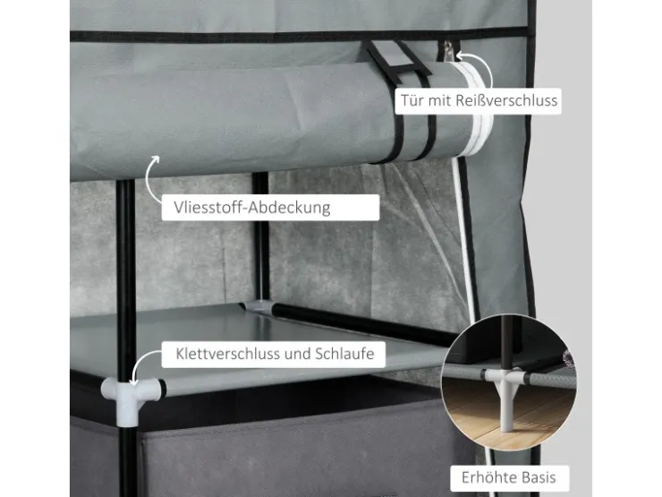 HOMCOM Stoffschrank mit Schubladen Reißverschluss Dunkelgrau 102 x 42,5 x162,5cm* Bettwäsche