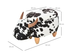 HOMCOM Tierhocker mit Stauraum Schweinchen Fußbank Schwarz Weiß 62 x 35 x 36cm* Hocker