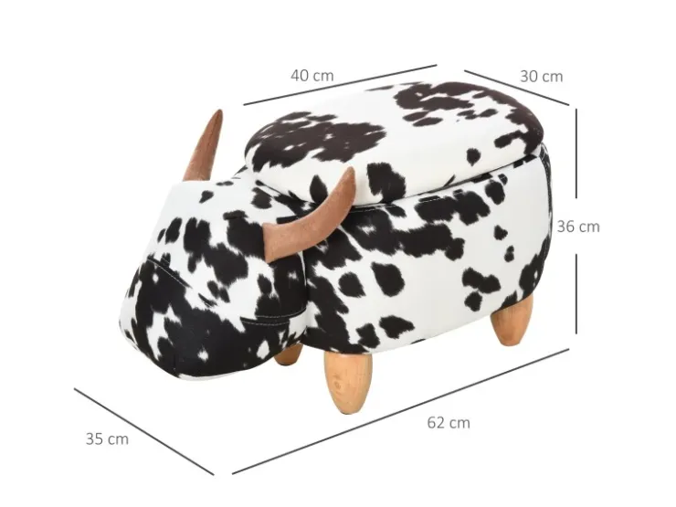 HOMCOM Tierhocker mit Stauraum Schweinchen Fußbank Schwarz Weiß 62 x 35 x 36cm* Hocker