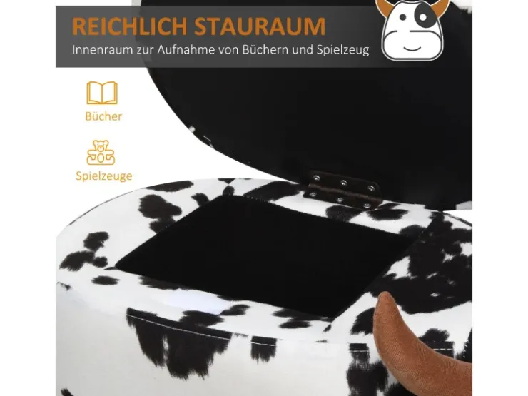 HOMCOM Tierhocker mit Stauraum Schweinchen Fußbank Schwarz Weiß 62 x 35 x 36cm* Hocker