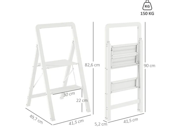 HOMCOM Trittleiter Aluminium 49,5L x 41,5B x 82,6H cm Weiß