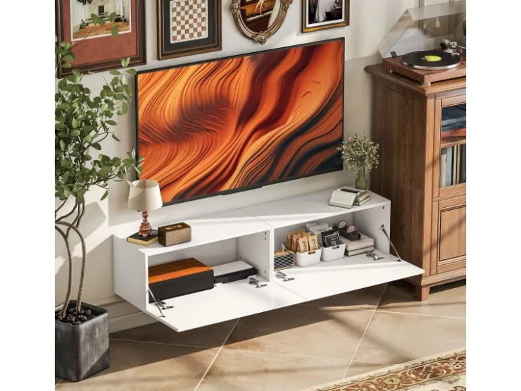 HOMCOM TV Schrank Hängend TV Board 140 cm für Fernseher Weiß* Regal Weiß