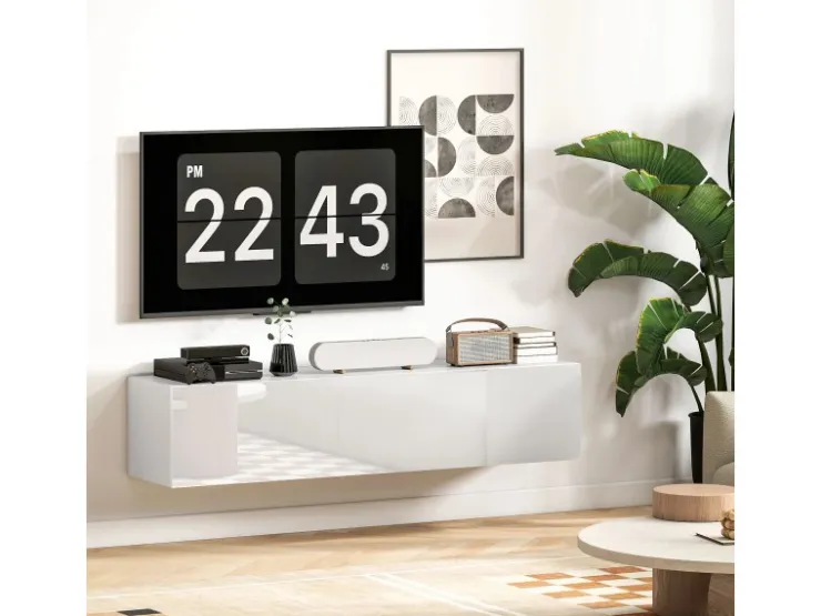 HOMCOM TV Schrank Hängend TV Board 140 cm für Fernseher Weiß* Regal Weiß