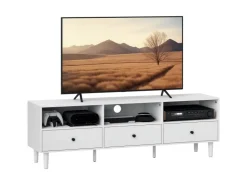 HOMCOM TV Schrank TV Board mit Schubladen 3 Offenen Fächern Weiß