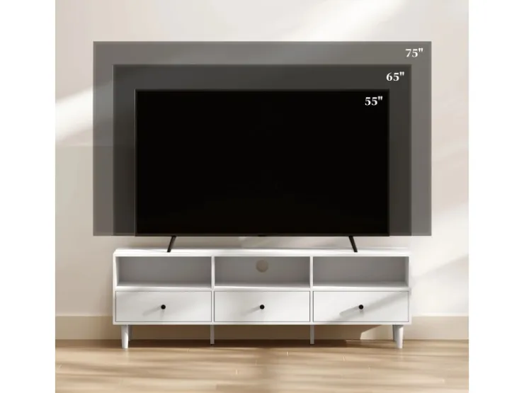 HOMCOM TV Schrank TV Board mit Schubladen 3 Offenen Fächern Weiß