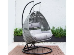 Home Deluxe Hängesessel Twin aus Polyrattan mit Regenabdeckung Grau