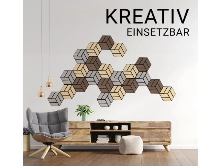 Homestyle4u Akustikpaneele 30 x 26 cm 10 Stück Hexagon Wandpaneele Holz* Bastelzubehör