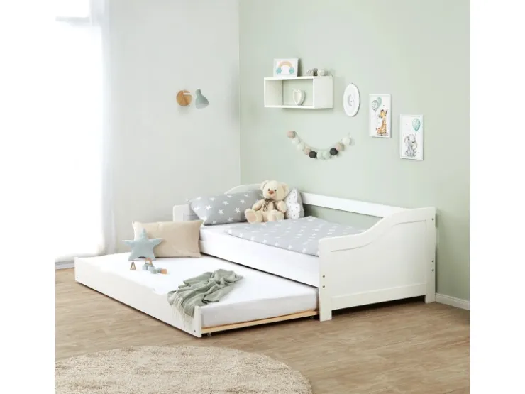 Homestyle4u Ausziehbett 90 x 200 cm Weiß 1420* Betten