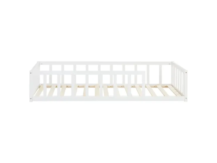 Homestyle4u Bodenbett 90x200 in Weiß mit Lattenrost 2523* Bettwäsche