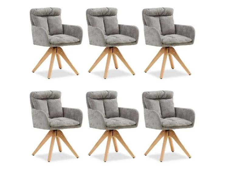 Homestyle4u 6er Set Polsterstühle Drehbar in Grau 2853
