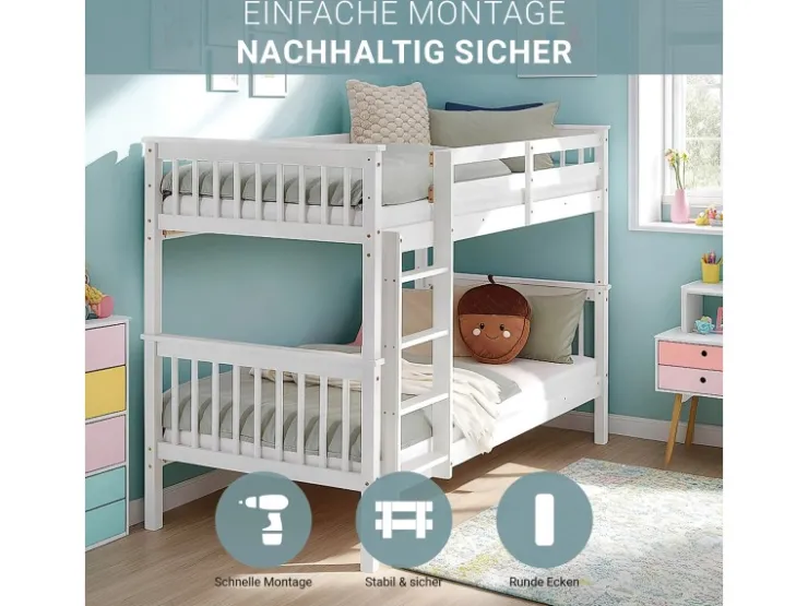 Homestyle4u Etagenbett für Kinder Hochbett Weiß 90x200 cm 2882* Betten
