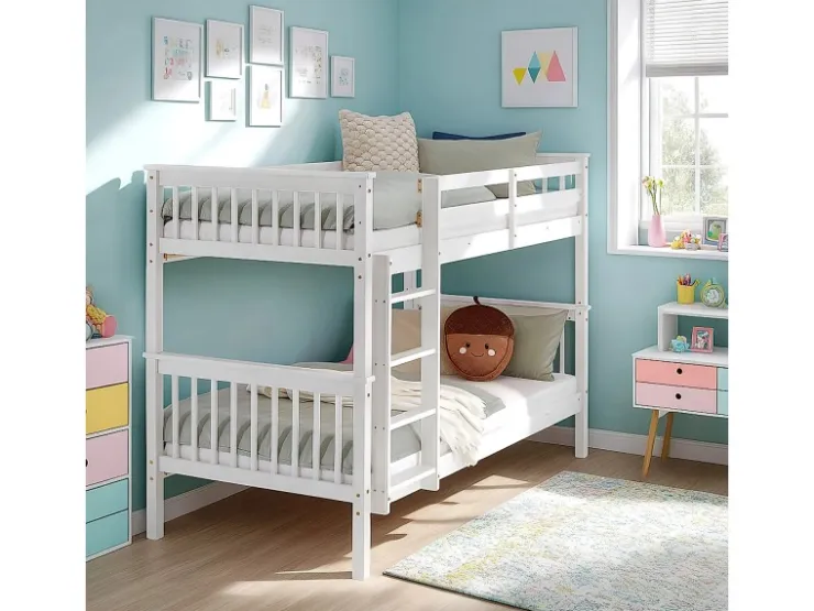 Homestyle4u Etagenbett für Kinder mit Matratzen Hochbett Weiß 90x200 cm 3052* Betten