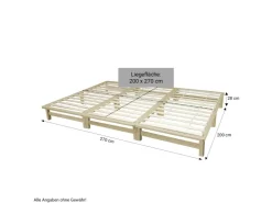 Homestyle4u Familienbett XXL 270x200 cm in Braun mit Lattenrost 2049* Betten