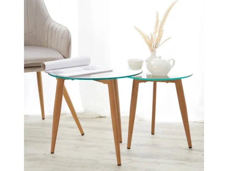 Homestyle4u Glastische Beistelltisch Couchtisch Glas Rund 2 er Set 1822* Tische