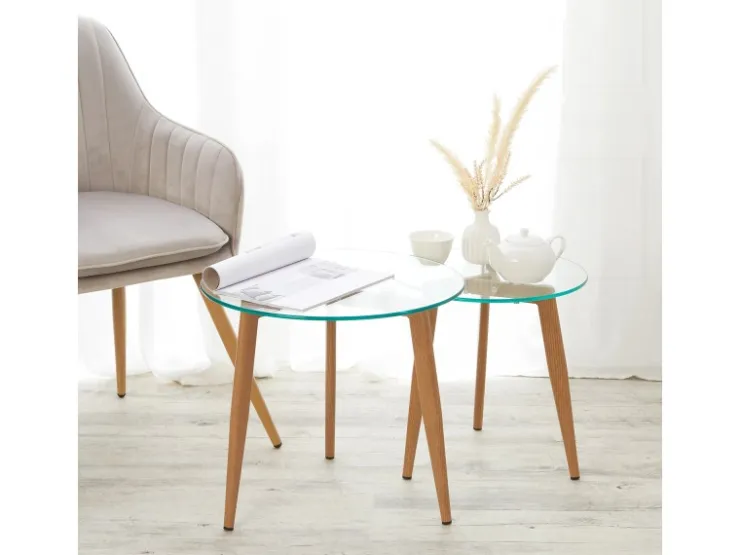 Homestyle4u Glastische Beistelltisch Couchtisch Glas Rund 2 er Set 1822* Tische