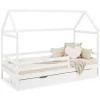 Homestyle4u Hausbett 90x200 mit Bettkasten in Weiß 2522* Betten