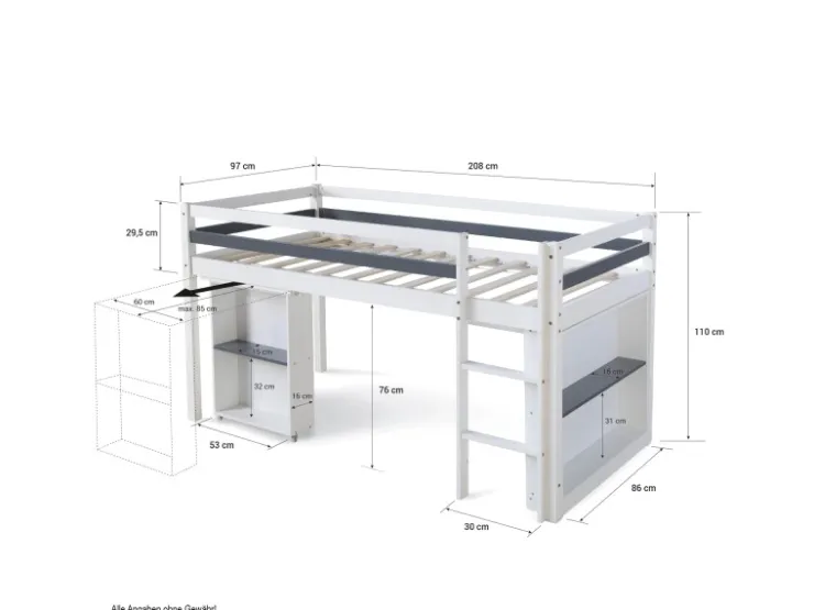 Homestyle4u Hochbett 90x200 in Weiß mit Schreibtisch 1880