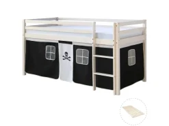 Homestyle4u Hochbett 90x200 mit Vorhang und Lattenrost in Weiß Pirat 2538* Betten