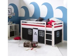 Homestyle4u Hochbett 90x200 mit Vorhang und Lattenrost in Weiß Pirat 2538* Betten