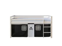 Homestyle4u Hochbett 90x200 mit Vorhang und Lattenrost in Weiß Pirat 2538* Betten