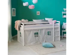 Homestyle4u Hochbett 90x200 mit Vorhang in Sterne 1888