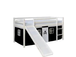 Homestyle4u Hochbett 90x200 mit Vorhang Lattenrost Matratze Rutsche in Weiß Pirat 2546* Bettwäsche