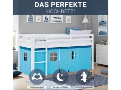 Homestyle4u Hochbett 90x200 mit Lattenrost Vorhang Kinderbett 2984* Betten