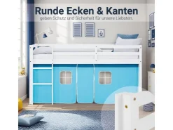 Homestyle4u Hochbett 90x200 mit Lattenrost Vorhang Kinderbett 2984* Betten