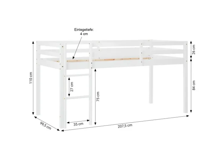 Homestyle4u Hochbett 90x200 mit Lattenrost Vorhang Kinderbett 2984* Betten