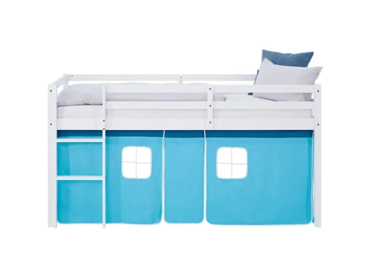 Homestyle4u Hochbett 90x200 mit Lattenrost Vorhang Kinderbett 2984* Betten