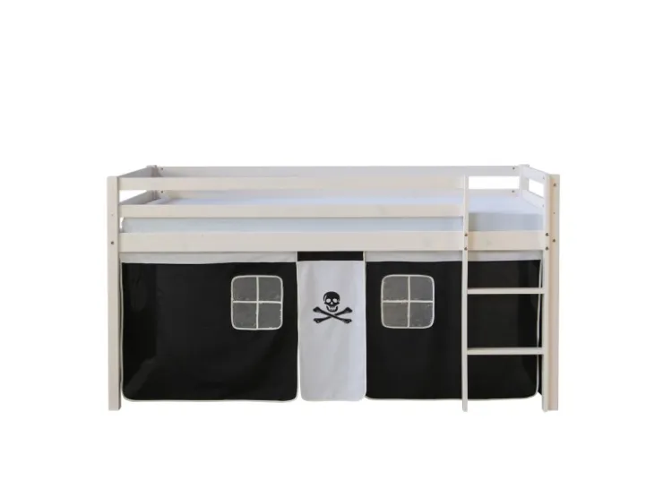 Homestyle4u Hochbett 90x200 Weiß Vorhang Pirat 1534