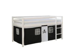 Homestyle4u Hochbett 90x200 Weiß Vorhang Pirat 1534