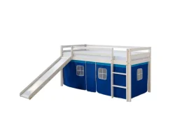 Homestyle4u Hochbett 90x200 Weiß Vorhang 1544