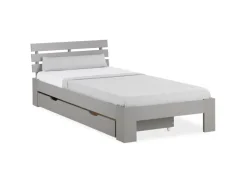 Homestyle4u Holzbett 90 x 200 cm mit Lattenrost und Bettkasten in Grau 2293* Betten
