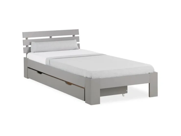 Homestyle4u Holzbett 90 x 200 cm mit Lattenrost und Bettkasten in Grau 2293* Betten