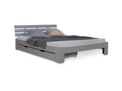 Homestyle4u Holzbett 140 x 200 cm mit Lattenrost und Bettkasten in Grau 2251* Bettwäsche