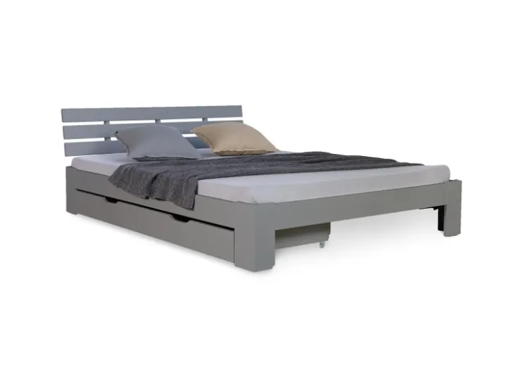 Homestyle4u Holzbett 140 x 200 cm mit Lattenrost und Bettkasten in Grau 2251* Bettwäsche
