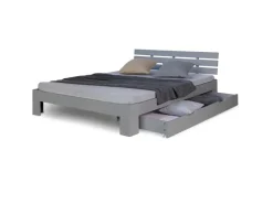 Homestyle4u Holzbett 140 x 200 cm mit Lattenrost und Bettkasten in Grau 2251* Bettwäsche