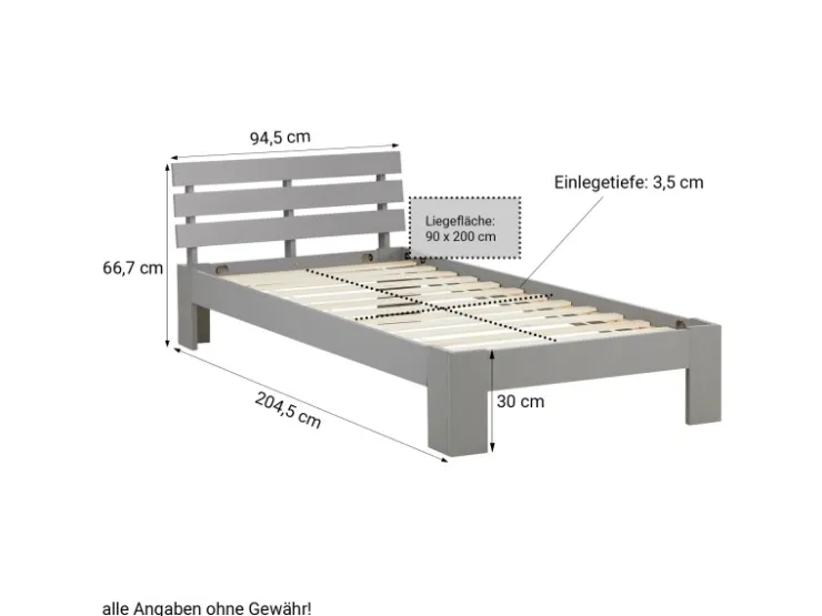 Homestyle4u Holzbett 90x200 mit Lattenrost in 2035
