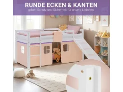 Homestyle4u Kinder Hochbett 90x200 Rutsche Lila Peach Kinderbett Weiß 2950