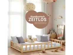 Homestyle4u Kinderbett Natur mit Rausfallschutz 120x200 cm Bodenbett Lattenrost 2839* Betten