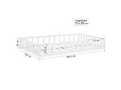 Homestyle4u Kinderbett mit Rausfallschutz 120x200 cm Bodenbett Lattenrost 2838