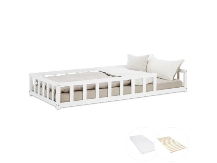 Homestyle4u Kinderbett mit Rausfallschutz 90x200 cm Bodenbett Lattenrost Matratze 3024* Betten