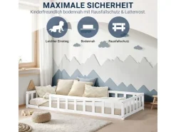 Homestyle4u Kinderbett mit Rausfallschutz 90x200 cm Bodenbett Lattenrost Matratze 3024* Betten