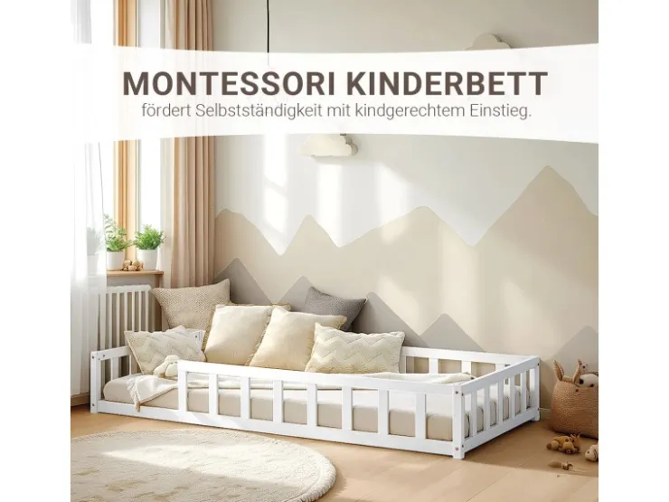 Homestyle4u Kinderbett mit Rausfallschutz 90x200 cm Bodenbett Lattenrost Matratze 3024* Betten