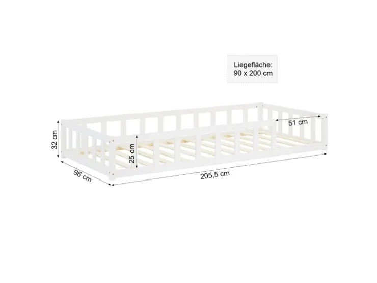 Homestyle4u Kinderbett mit Rausfallschutz 90x200 cm Bodenbett Lattenrost Matratze 3024* Betten