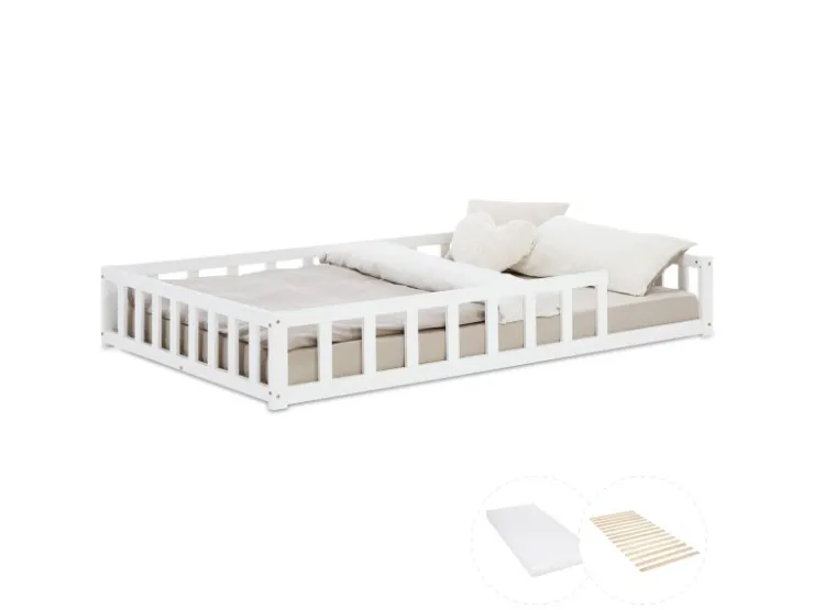 Homestyle4u Kinderbett mit Rausfallschutz 120x200 cm Bodenbett Lattenrost Matratze 3026* Betten